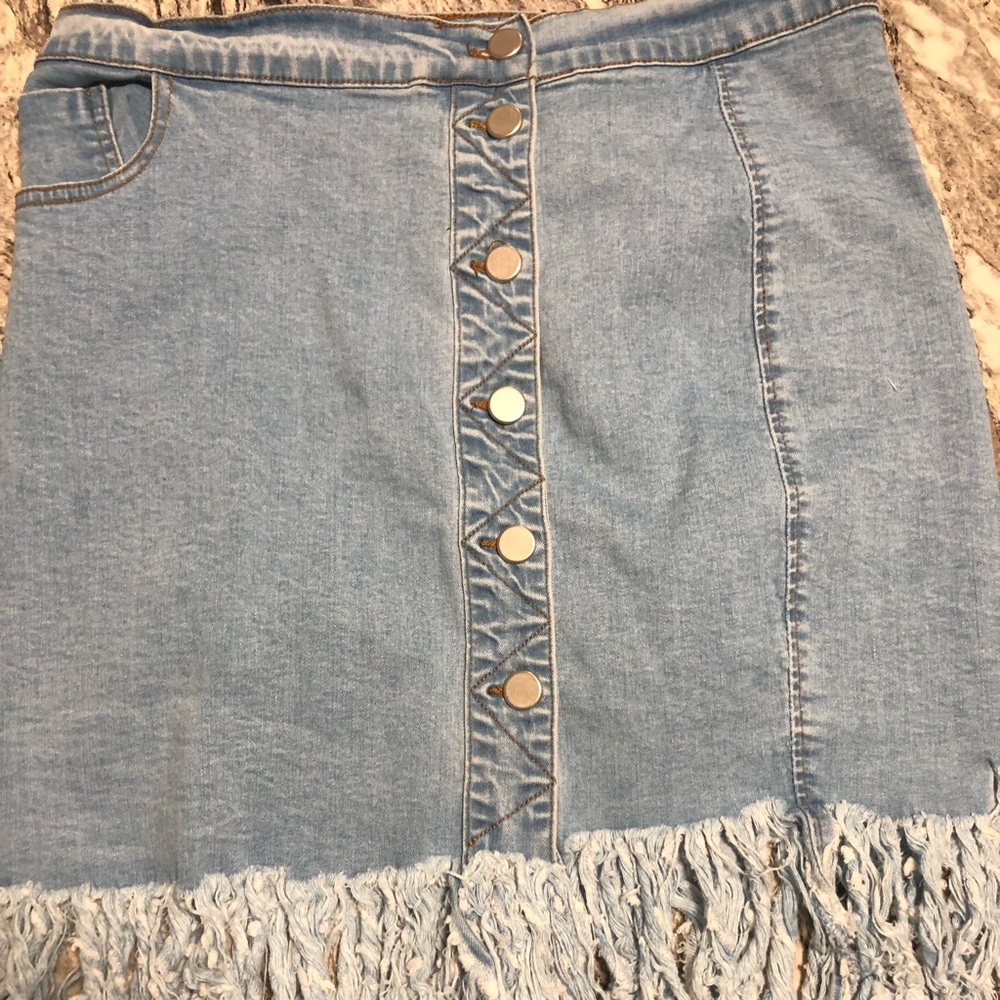 Light blue jeans skirt fringed ripped bottom